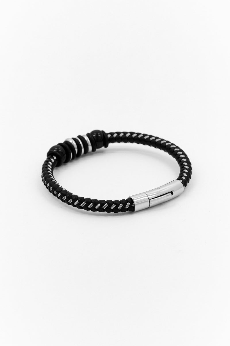 Steeltime Men Stainless Steel Braided Bracelet, Black - Image 2